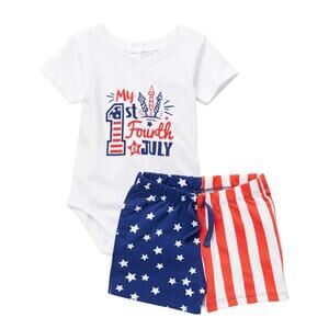 NWT Baby 4th of July Patriotic Bodysuit & Flag Shorts Set 0-3M
